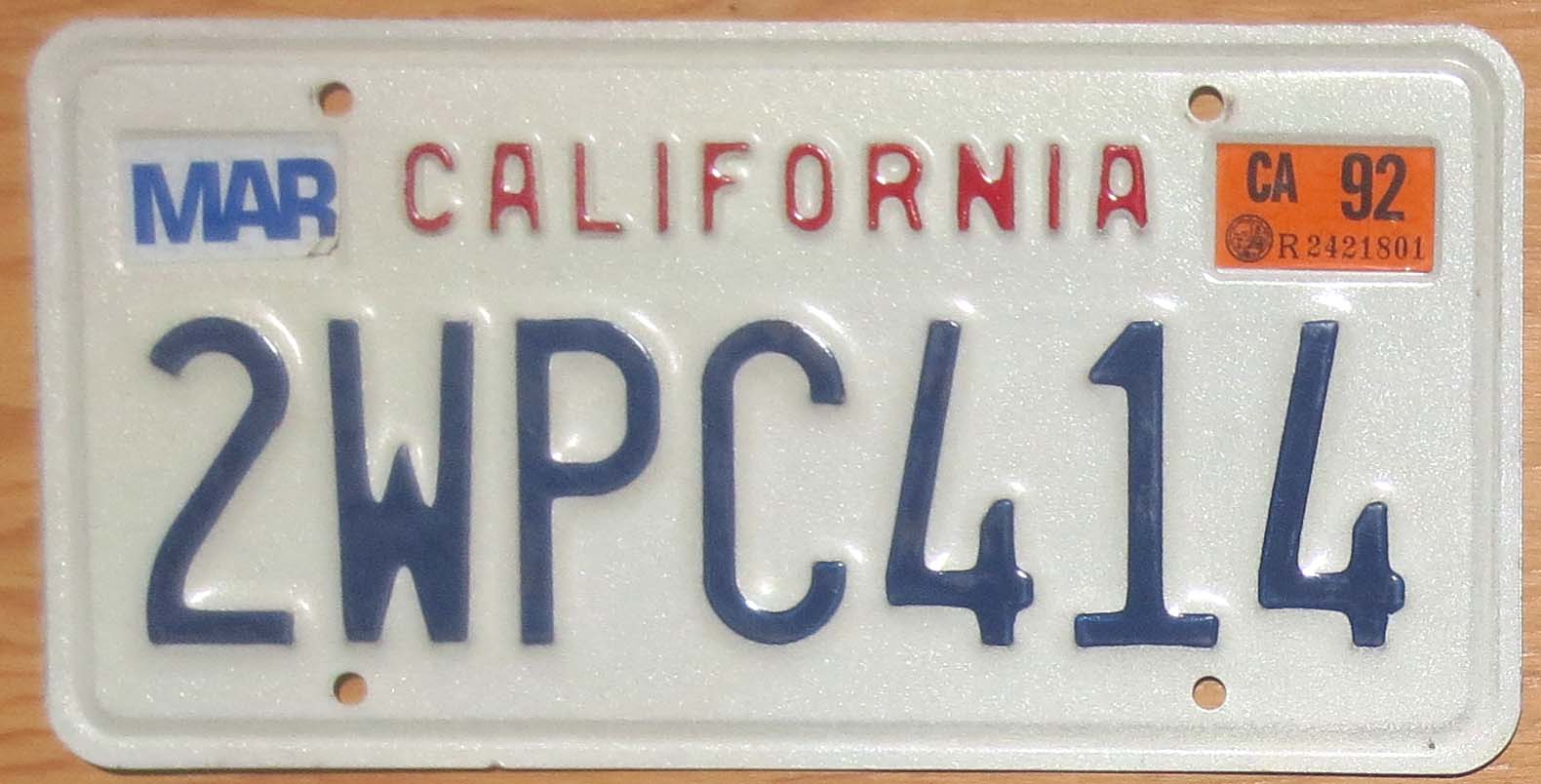 1992 California Vg Ex Automobile License Plate Store Collectible