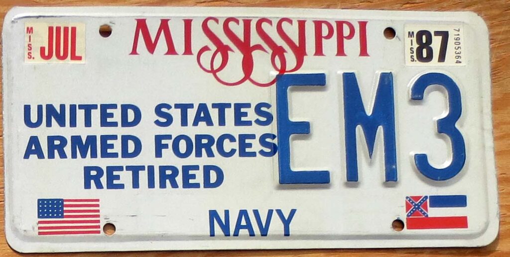 Mississippi Armed Forces Retired Navy Excellent Automobile