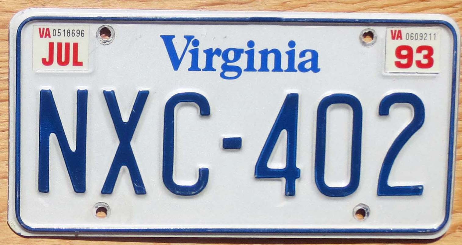 1993 Virginia vg- | Automobile License Plate Store: Collectible License