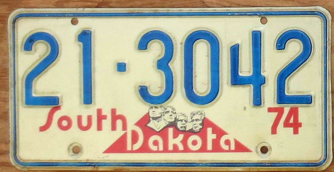 1974 South Dakota vg+ | Automobile License Plate Store: Collectible ...