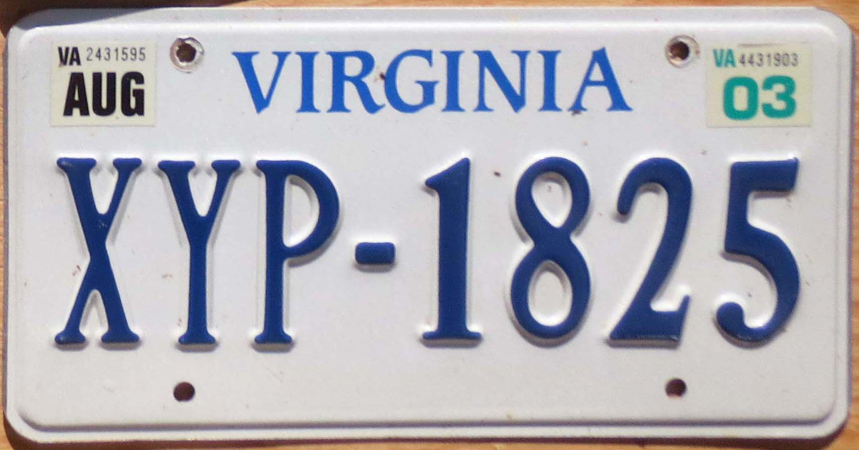 2003 Virginia vg | Automobile License Plate Store: Collectible License