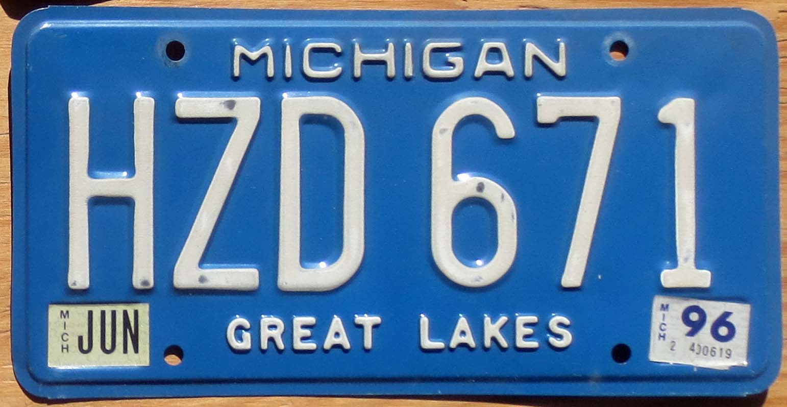 1996 Michigan vg+ | Automobile License Plate Store: Collectible License ...