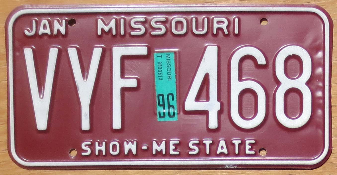 1996 Missouri exc Automobile License Plate Store 