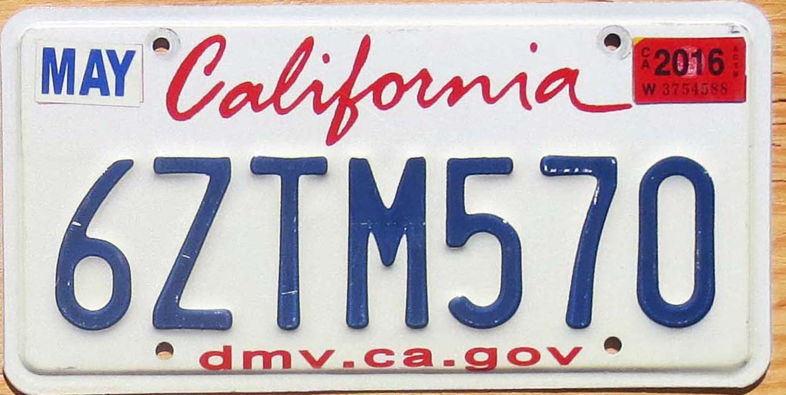 2016 California vg | Automobile License Plate Store: Collectible ...