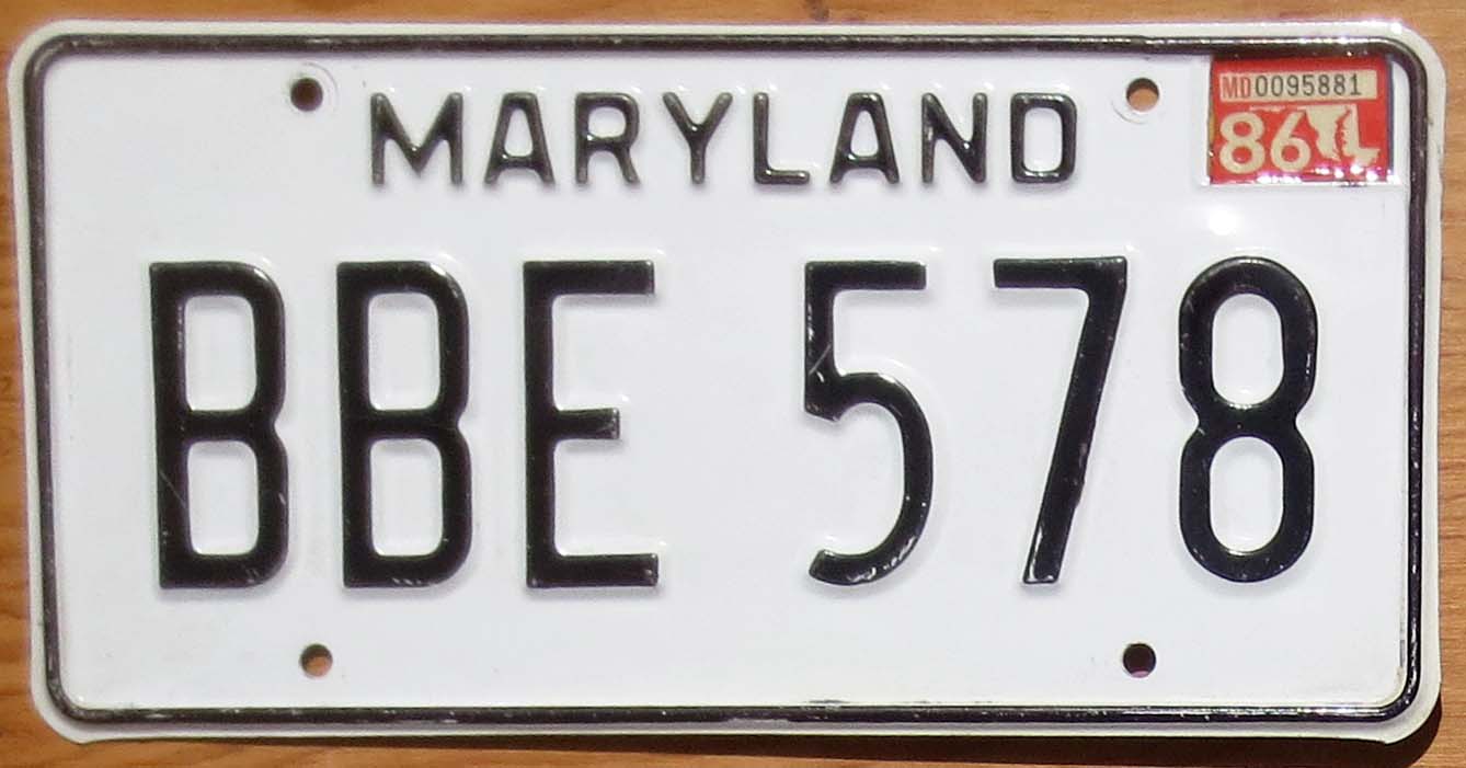 1986 Maryland vg+ | Automobile License Plate Store: Collectible License ...