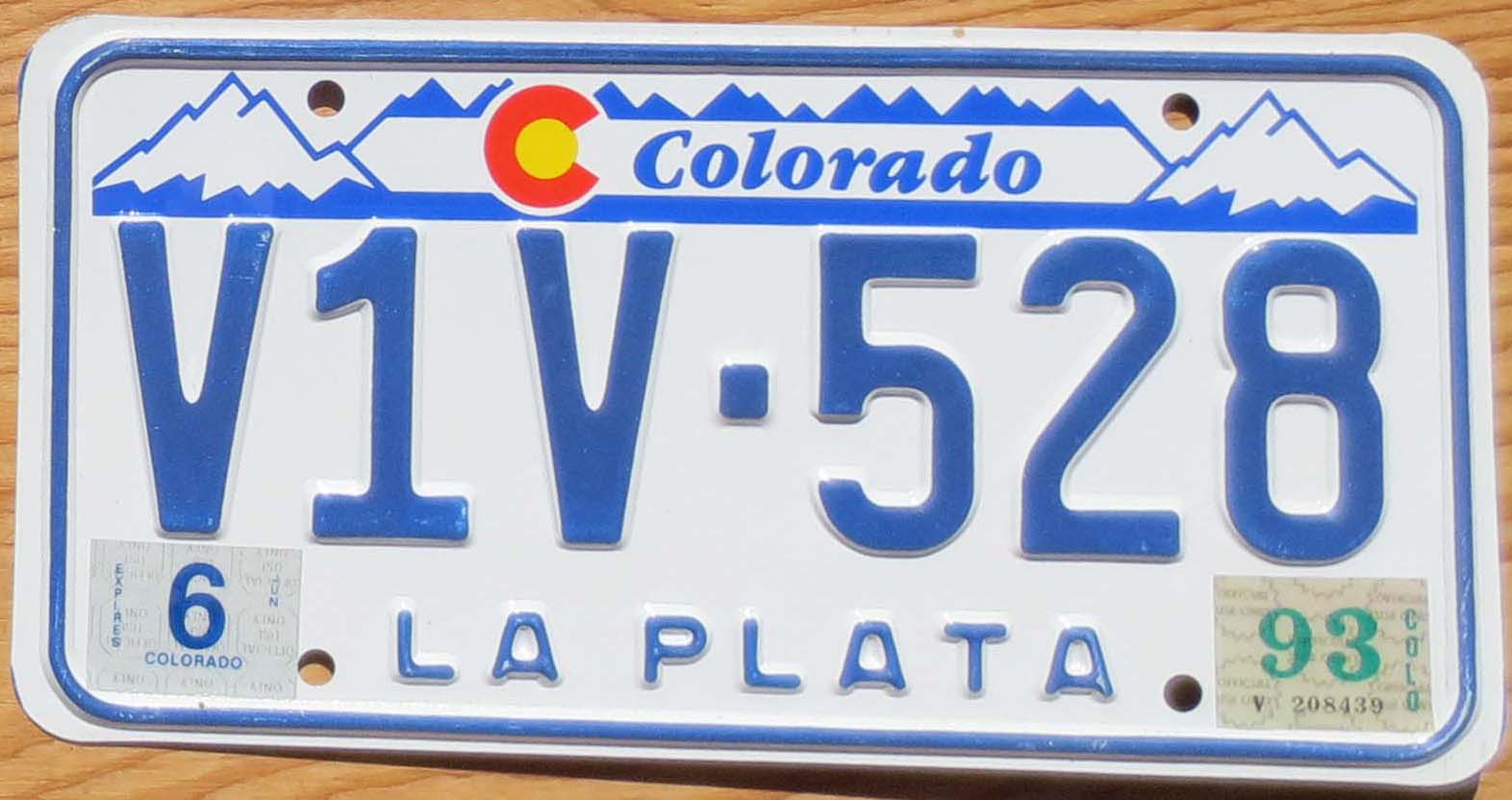 1993 Colorado designer nearly mint NICE PLATE Automobile License