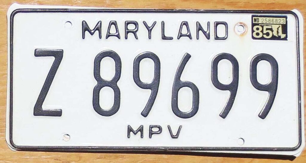 1985 Maryland MPV vg | Automobile License Plate Store: Collectible ...