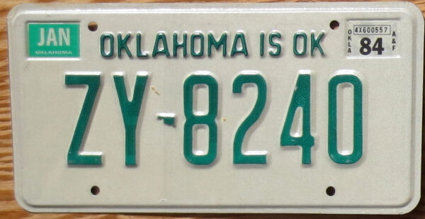 1984 Oklahoma nearly mint NICE PLATE