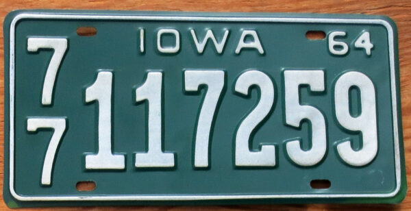 1964 Iowa exc+ NICE PLATE