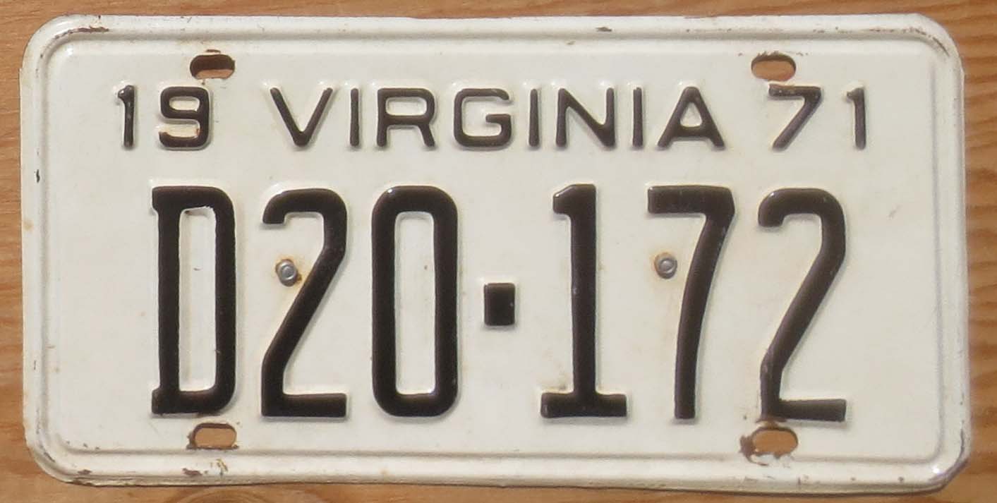 1971 Virginia used car dealer vg- | Automobile License Plate Store